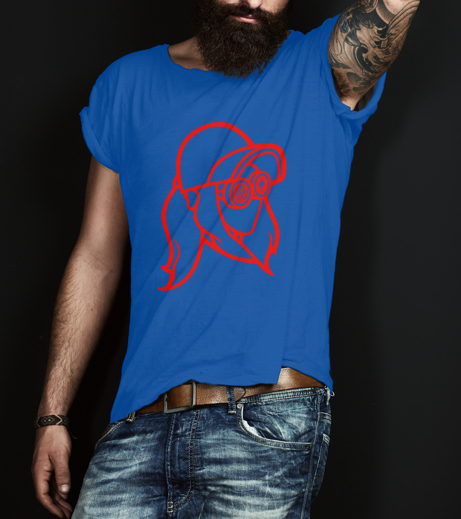 Rezz Cloaked Hockey Jersey Iconic Line Art Design Red On Blue T-Shirt