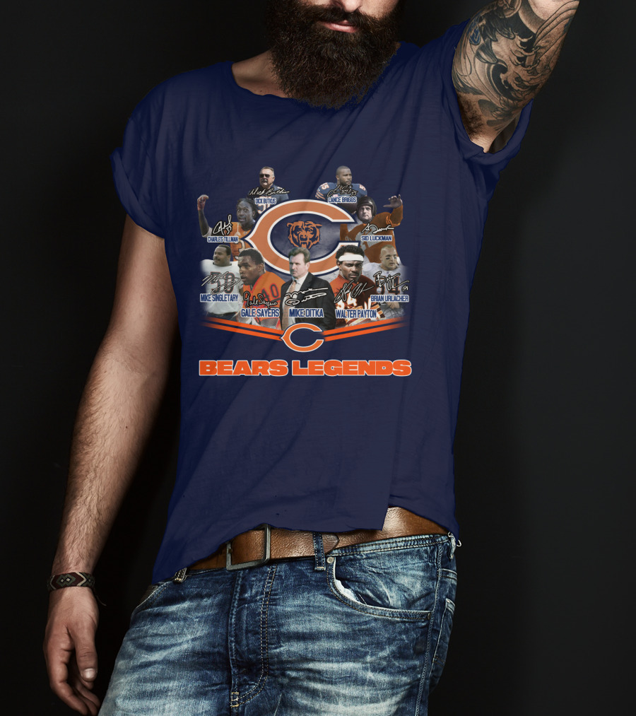 Bears Legends Dick Butkus Charles Tillman Mike Singletary Gale Sayers Mike Ditka Lance Briggs Sid Luckman Walter Payton Brian Urlacher T-Shirt
