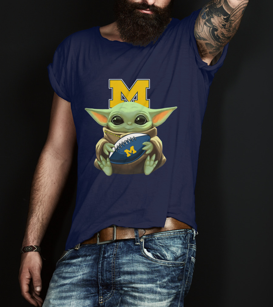 Michigan Baby Yoda Holding Football T-Shirt
