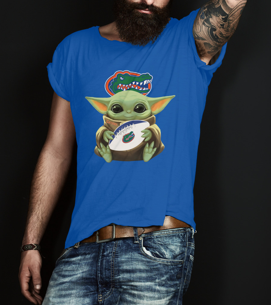 Baby Yoda Holding Football With Gators Logo T-Shirt