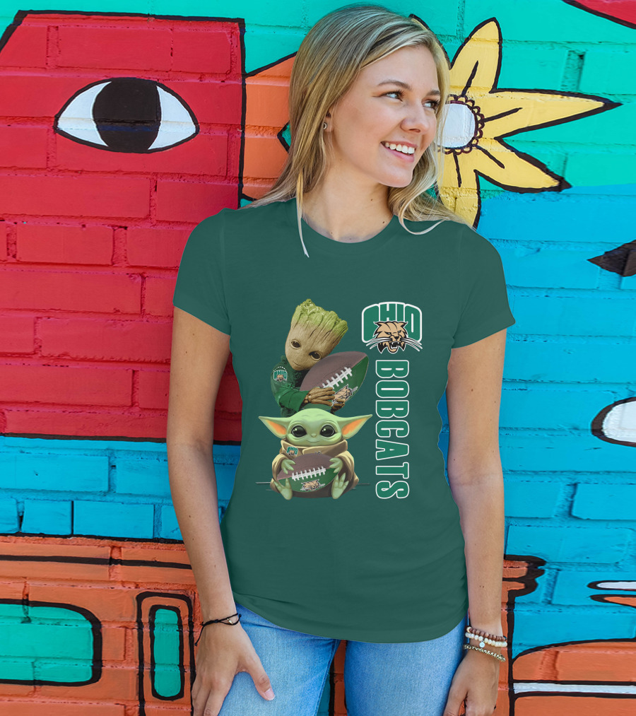 Ohio Bobcats Grogu And Groot Football T-Shirt