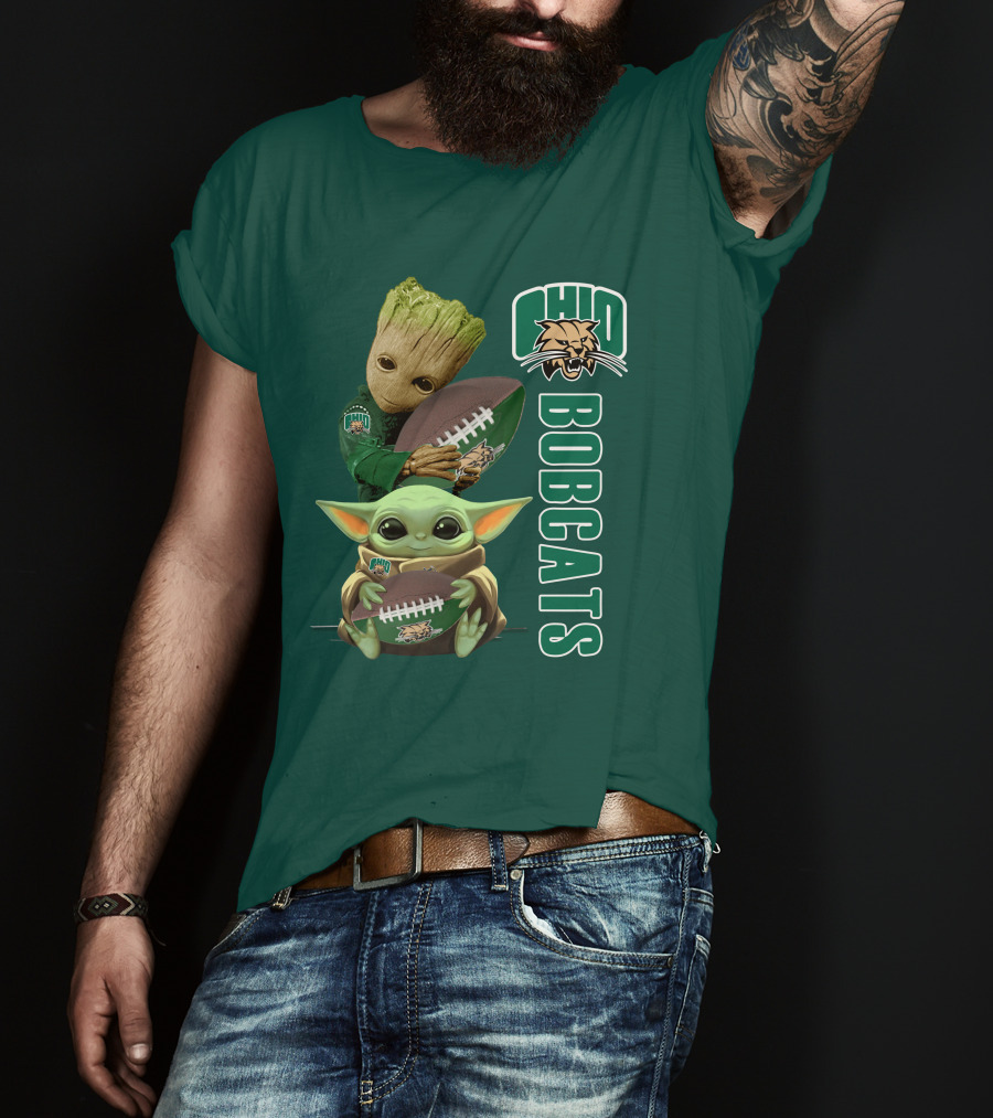 Ohio Bobcats Grogu And Groot Football T-Shirt
