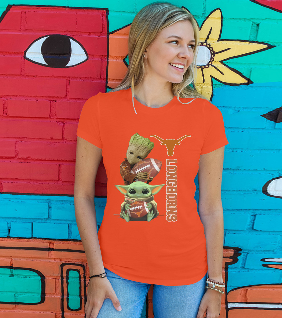 Groot And Baby Yoda Football Longhorns T-Shirt