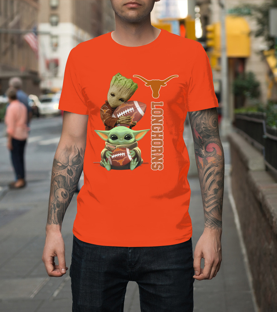 Groot And Baby Yoda Football Longhorns T-Shirt