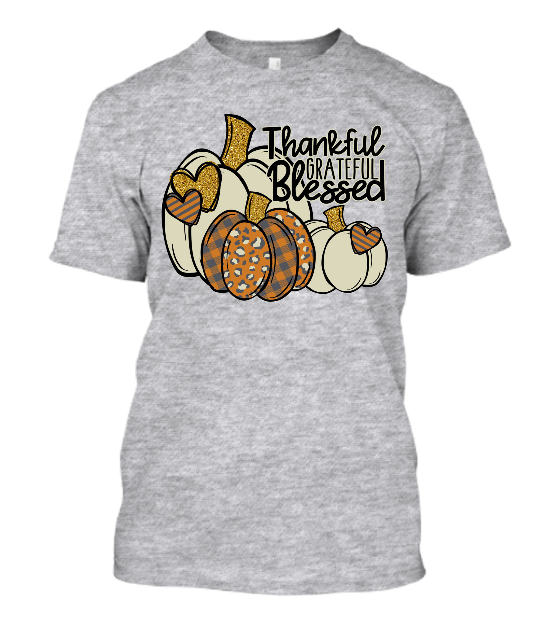 Thankful Grateful Blessed Leopard Pumpkin Thanksgiving T-Shirt
