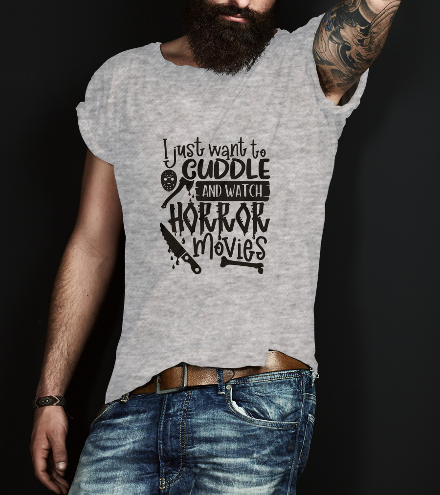 I Just Want To Cuddle And Watch Horror Movies With Dripping Knife And Skull Mask T-Shirt