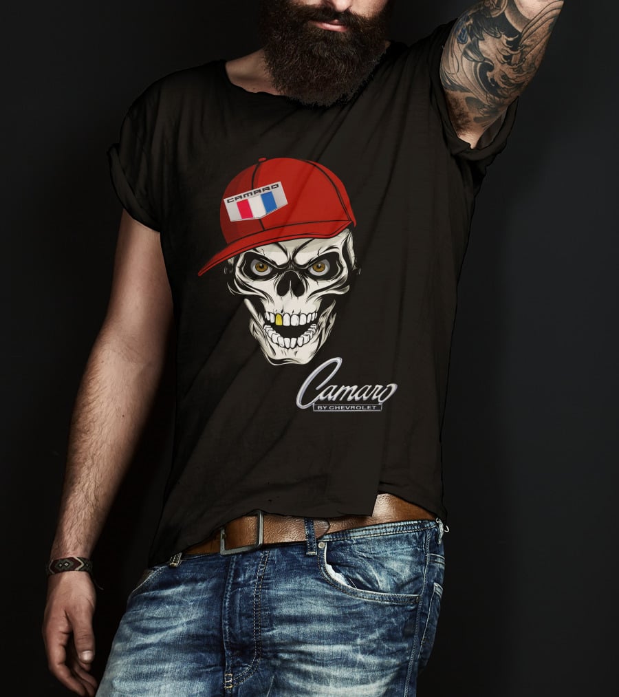 Camaro Skull With Red Cap By Chevrolet T-Shirt