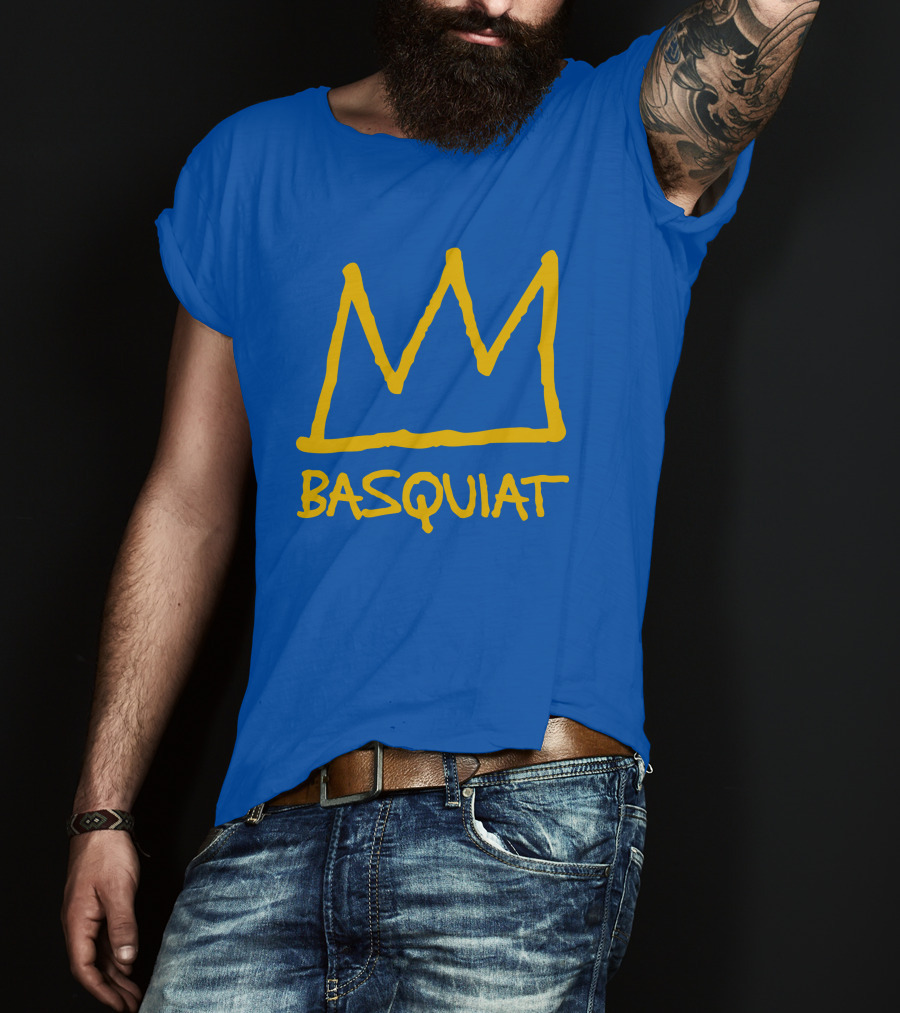 Basquiat Crown Icon Yellow On Blue T-Shirt