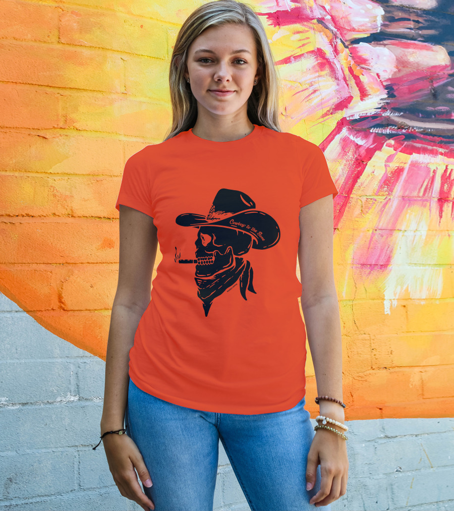 Cowboy To The Bone Skeleton Smoking Bandana Hat T-Shirt