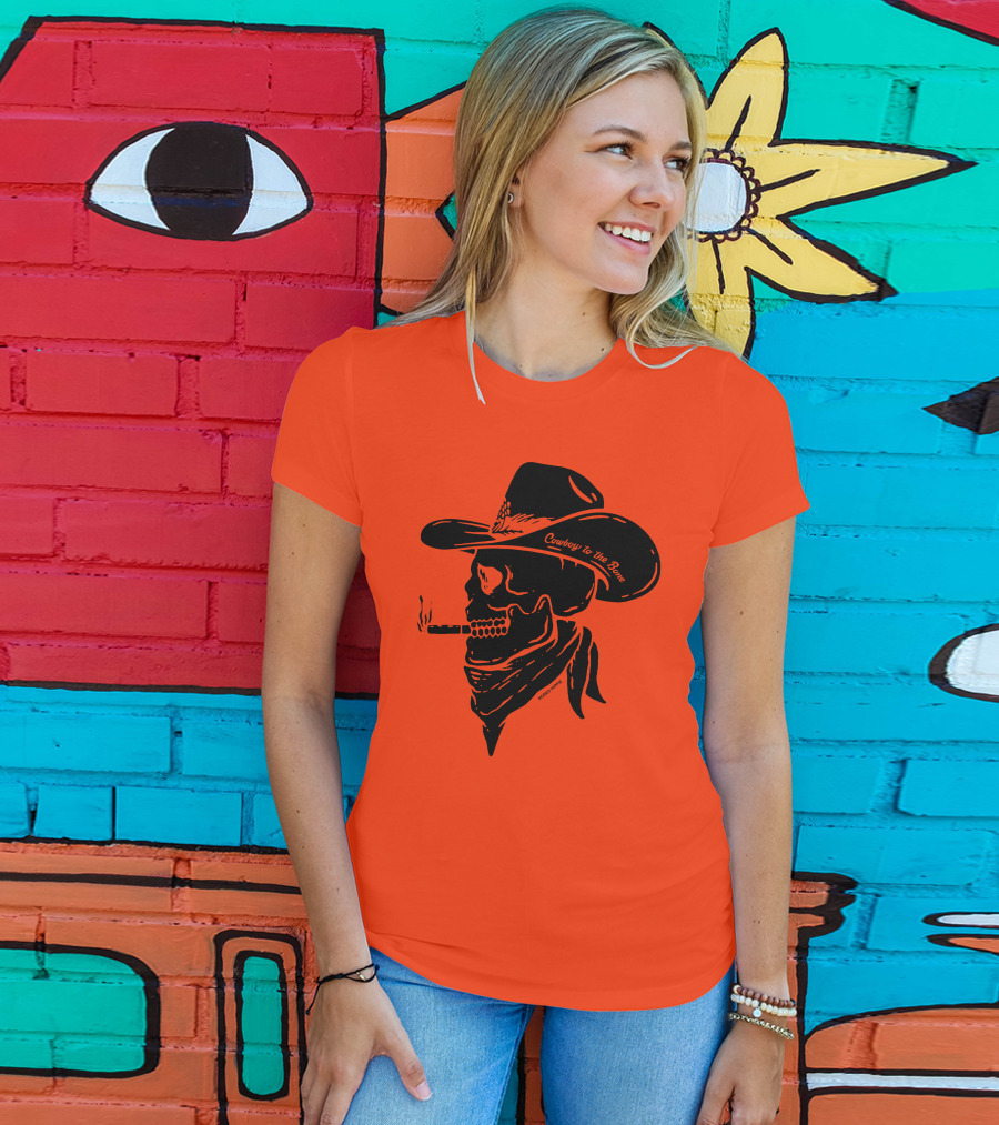 Cowboy To The Bone Skeleton Smoking Bandana Hat T-Shirt
