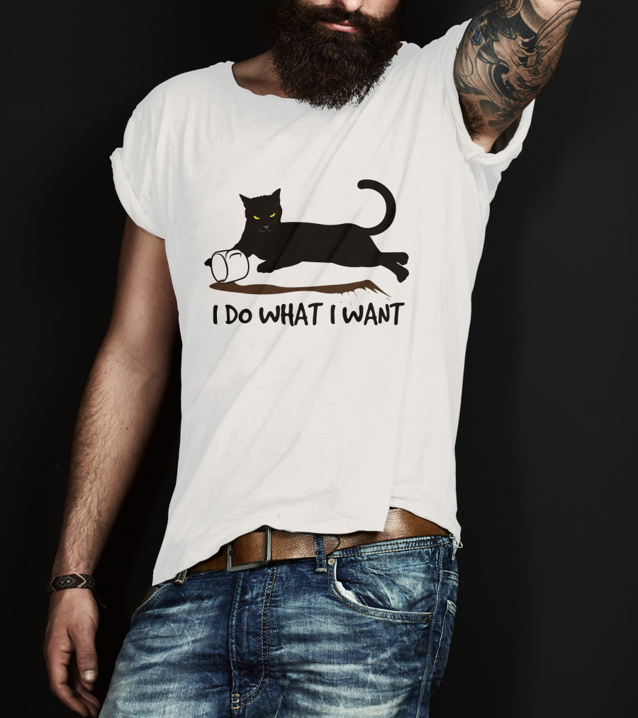 I Do What I Want Cat Black Cat Knocking Over Mug T-Shirt