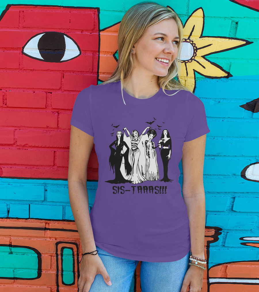 SIS-TAAAS Gothic Witches Halloween Illustration With Bats T-Shirt