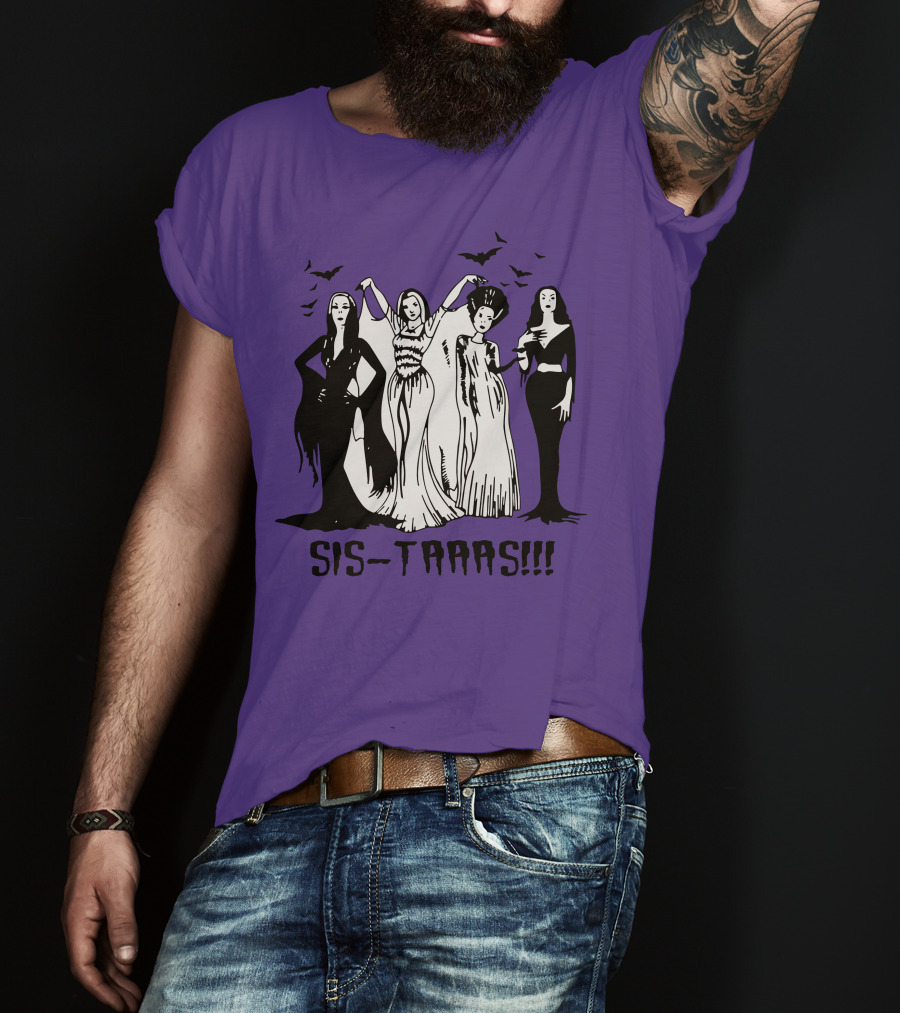 SIS-TAAAS Gothic Witches Halloween Illustration With Bats T-Shirt
