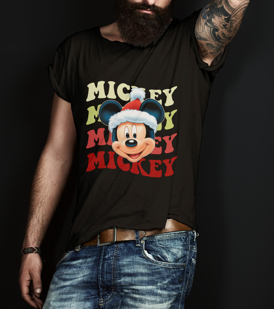 Mickey Mouse Christmas Santa Hat Holiday Festive T-Shirt