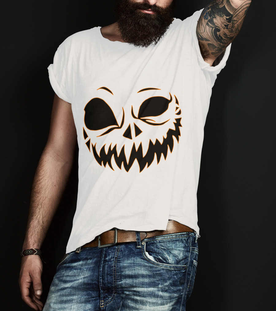 Halloween Scary Evil Pumpkin Head With Funny Pumpkin Face T-Shirt