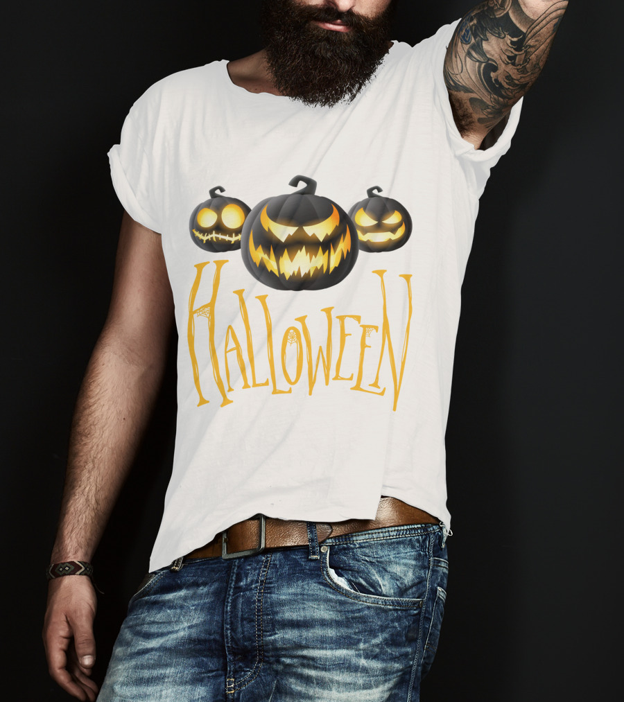 Halloween Scary Pumpkin Head Glowing Faces T-Shirt
