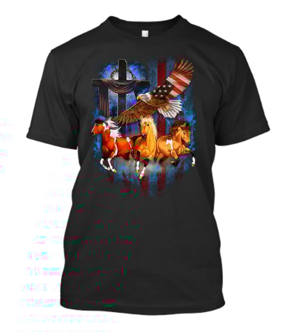 GOD Horse American Flag Eagle Cross T-Shirt