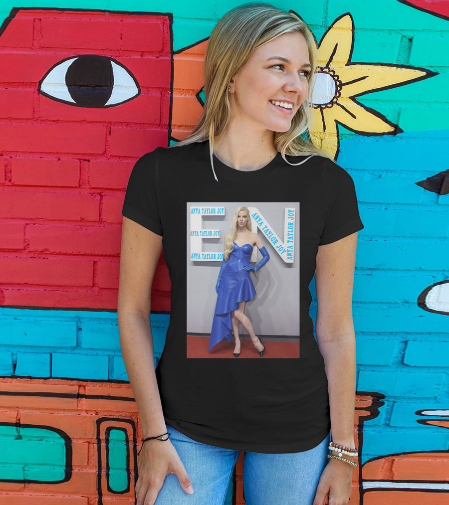 Anya Taylor Joy Blue Dress Ensemble With Long Gloves T-Shirt