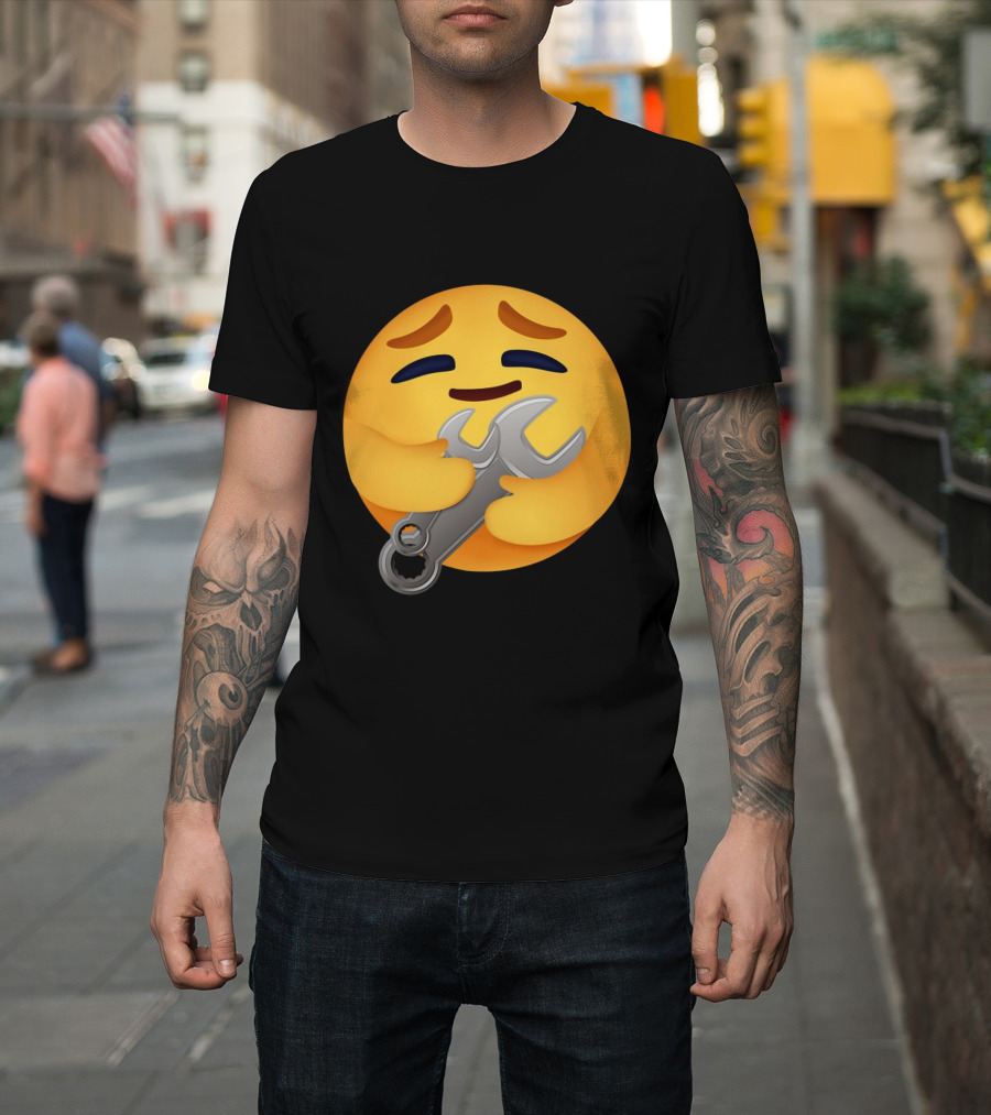 Funny Mechanic Emotion Hugging Wrench Emoji T-Shirt