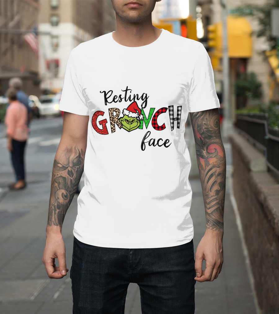 Resting Grinch Face Christmas Santa Hat Character T-Shirt