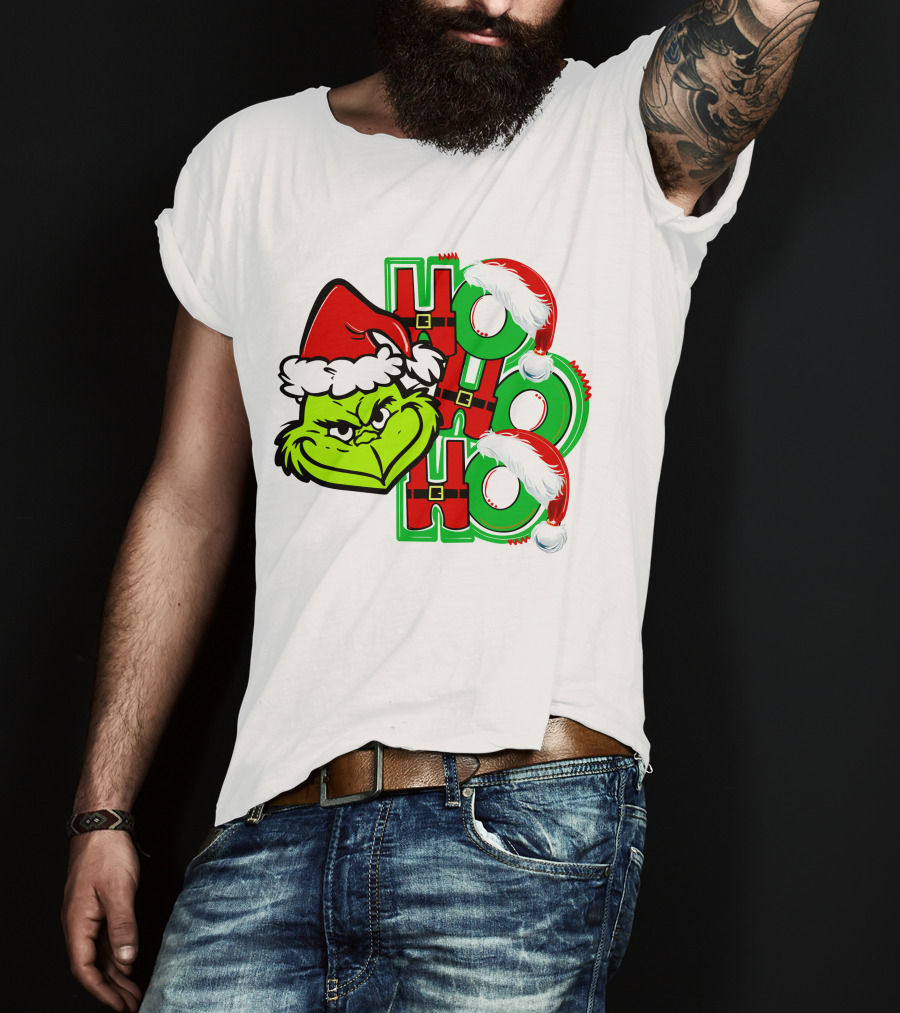 Grinch Ho Ho Ho Santa Hat Christmas T-Shirt