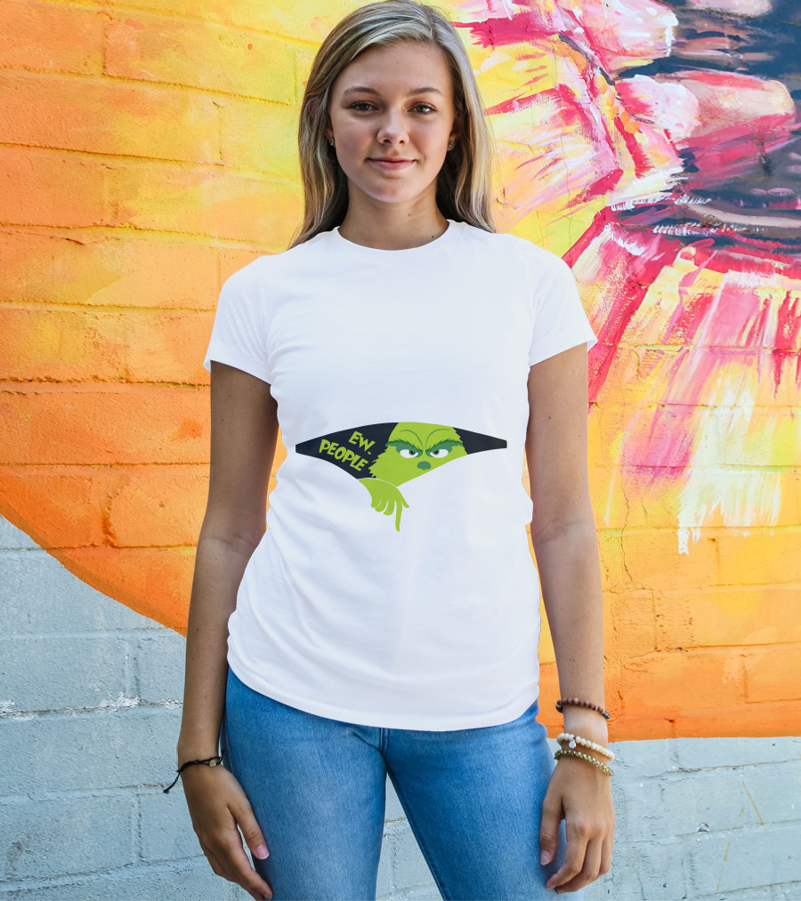 Ew People Grinch Face Peeking Out T-Shirt