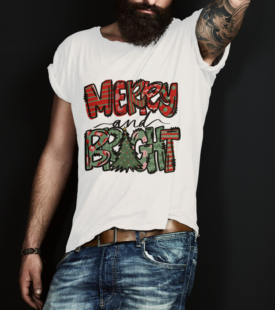 Merry And Bright Christmas With Tree T-Shirt