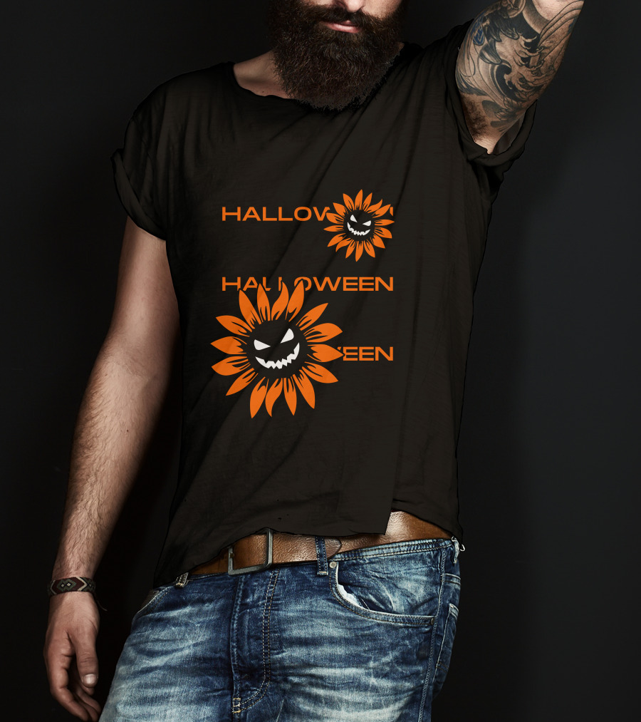 Halloween Devil Sunflower Face T-Shirt