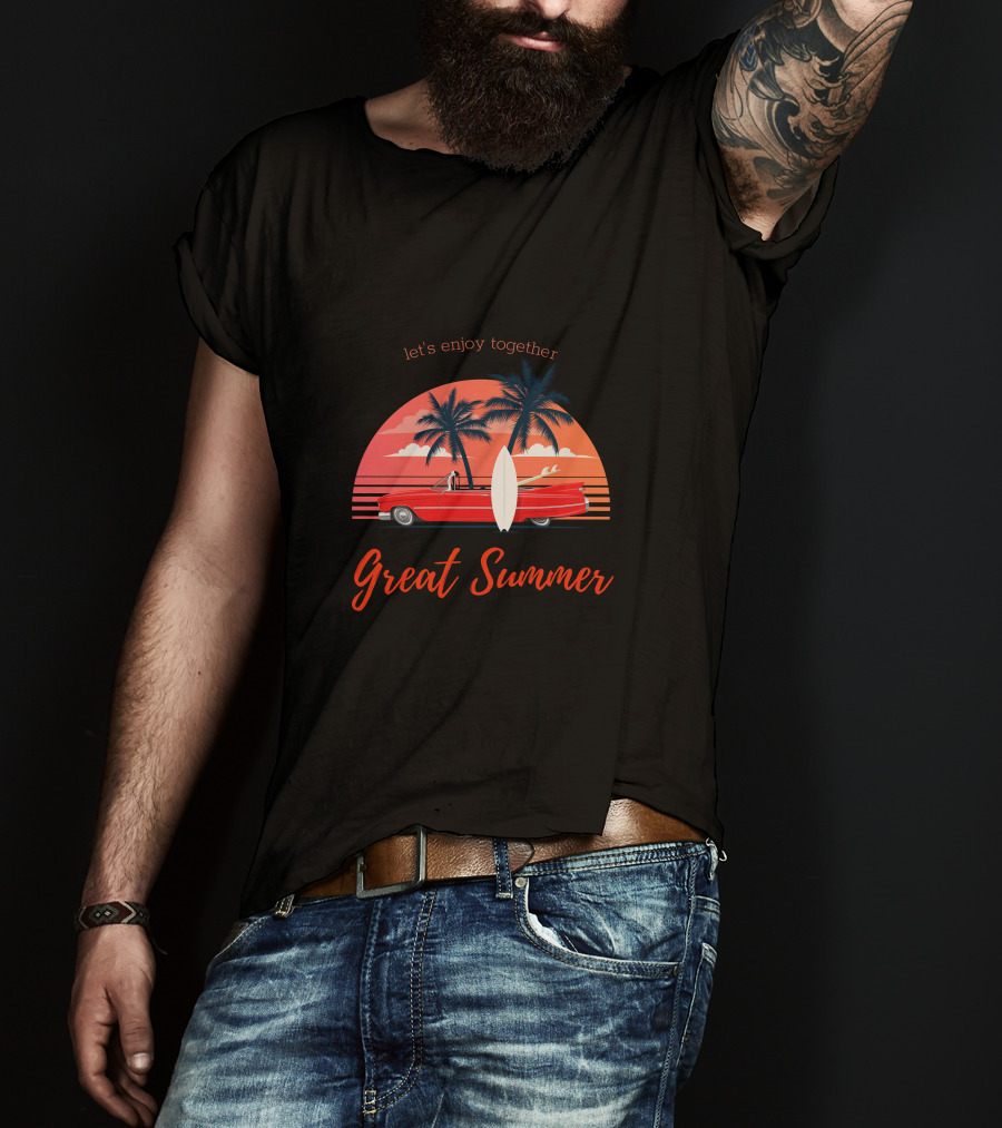 Let's Enjoy Together Great Summer Surf And Sunset Car Adventure T-Shirt