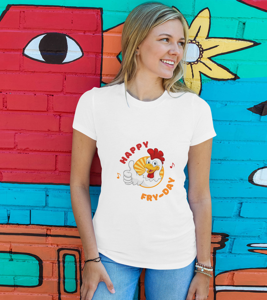 HAPPY FRY-DAY Chicken Thumbs Up With Musical Notes T-Shirt