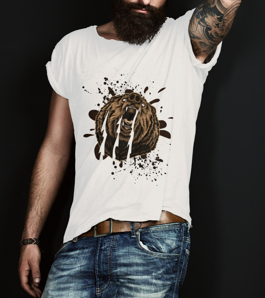 Roaring Bear With Splatter Effect And Claw Marks T-Shirt