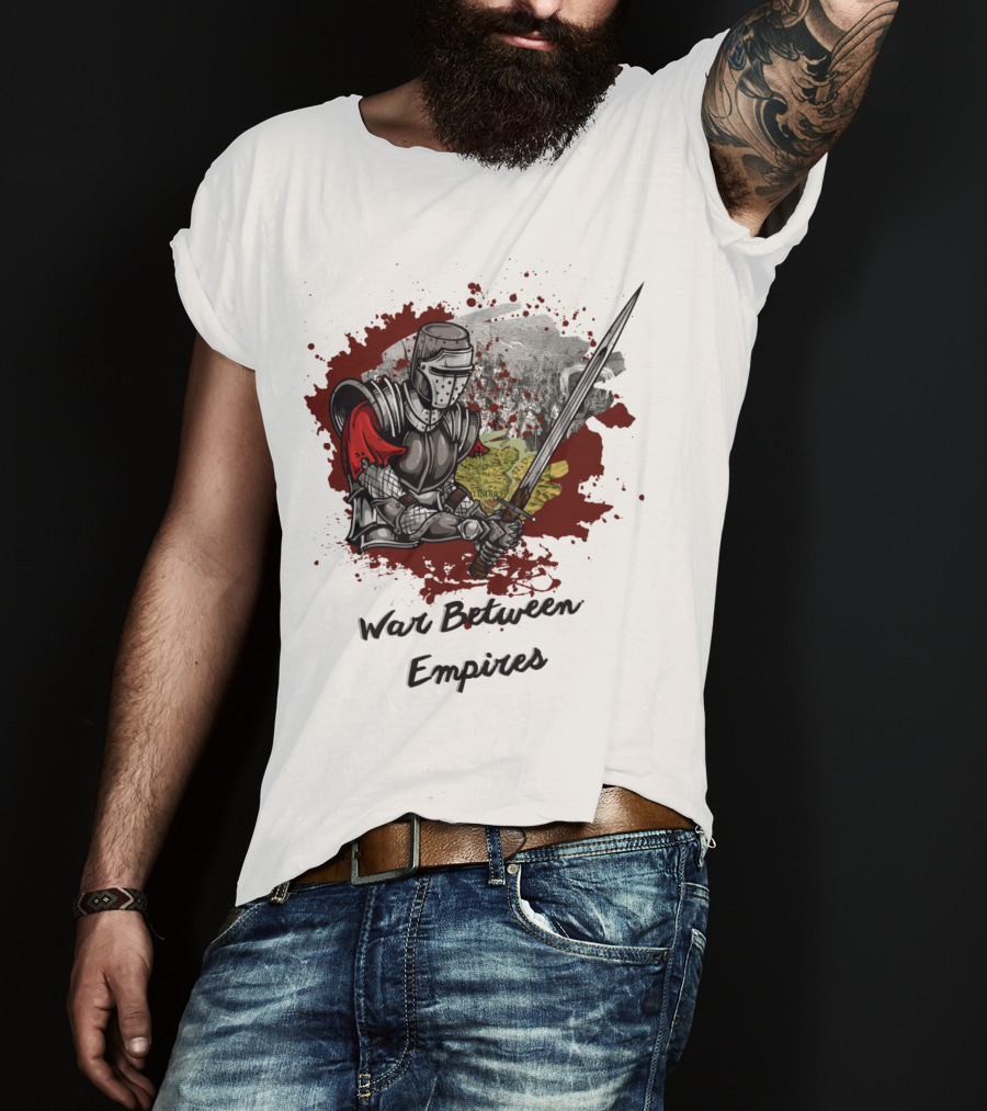 War Between Empires Medieval Knight Sword Battle Map Background T-Shirt