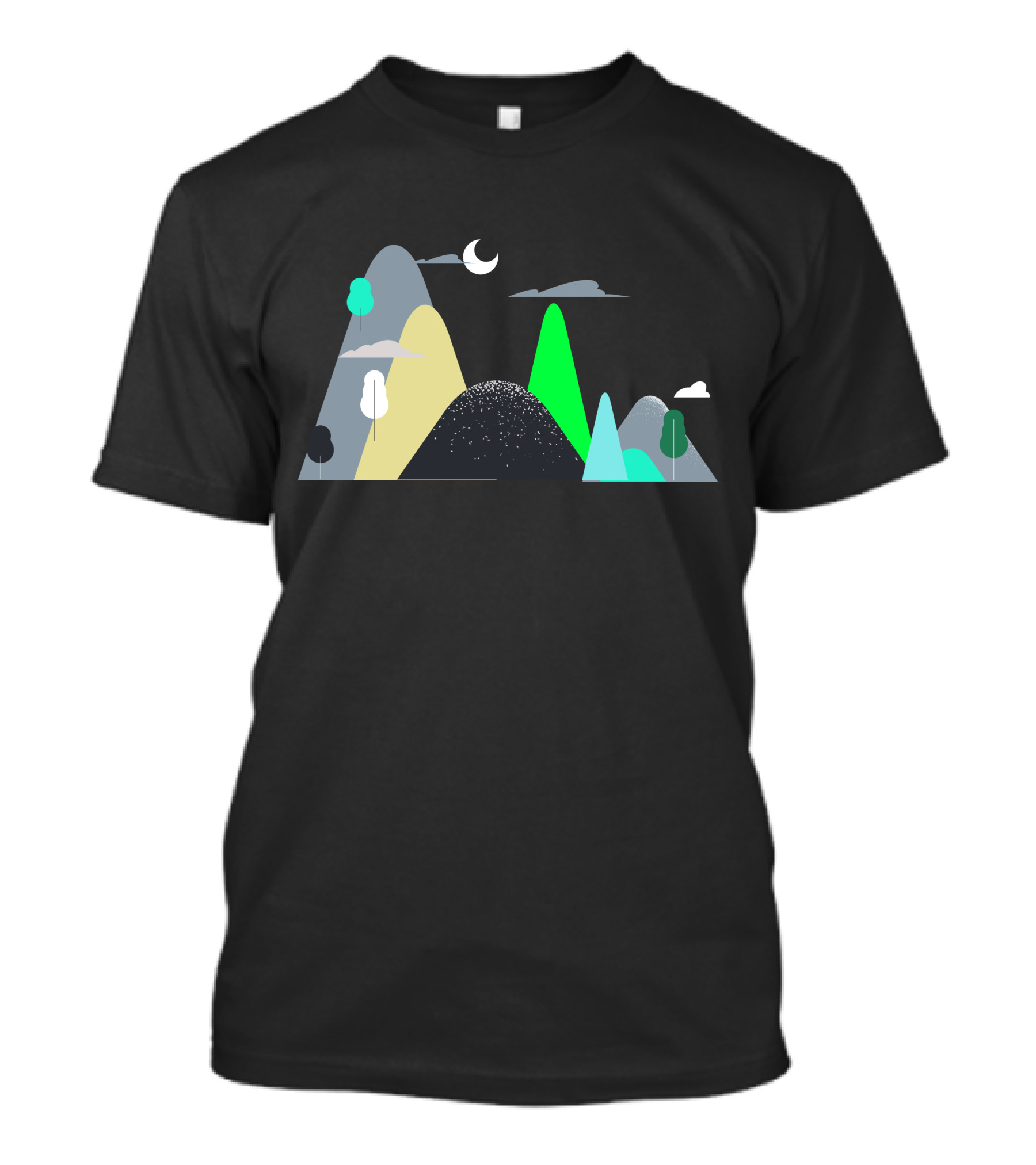 Mountains Moon Night Scene With Trees And Clouds T-Shirt