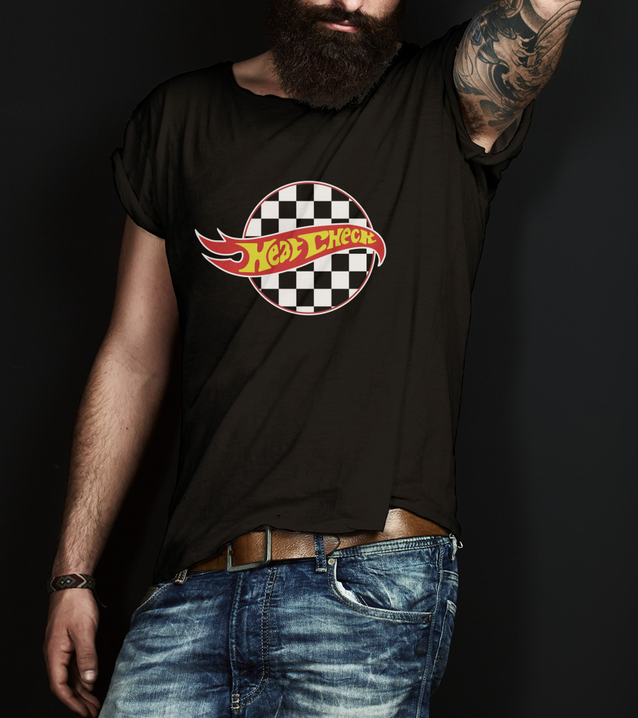 Heat Check Racing Flames Checkerboard Circle T-Shirt