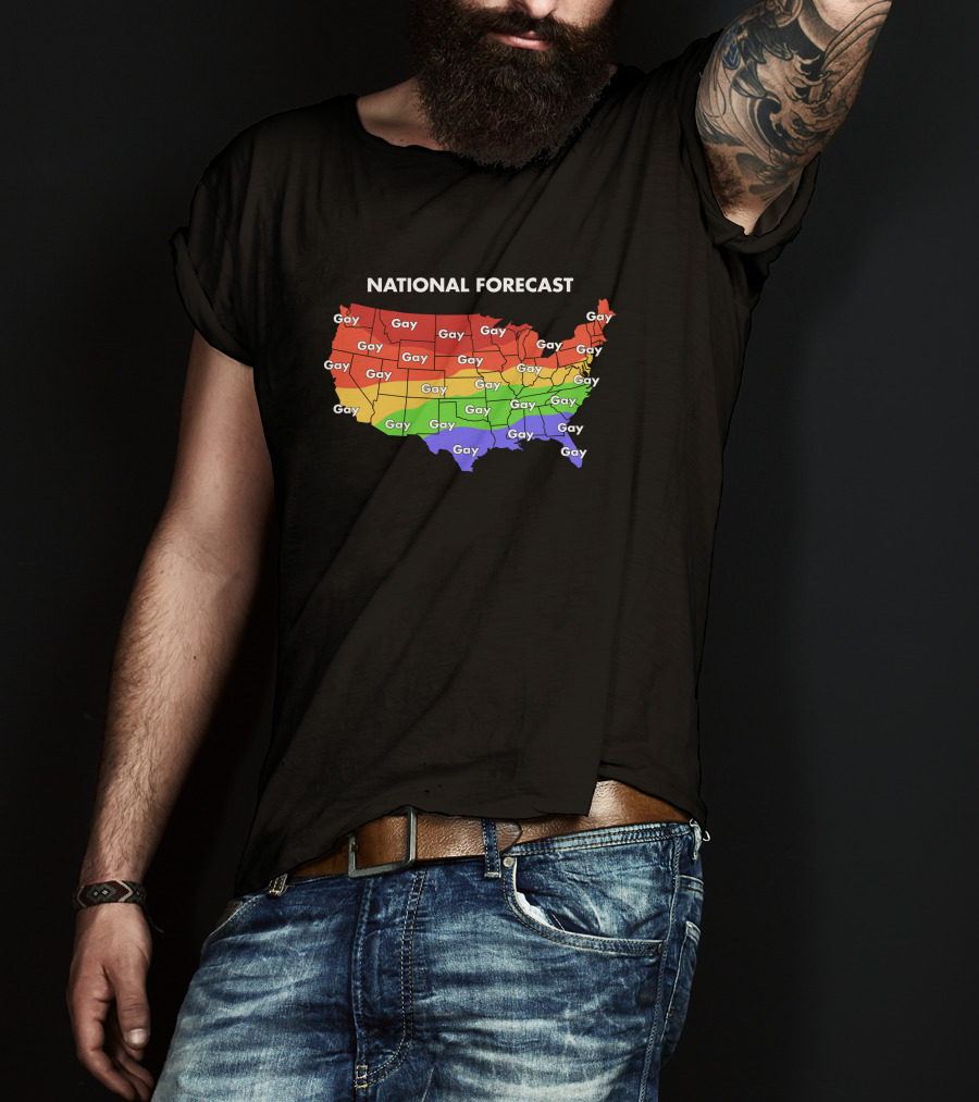 National Forecast Map Gay Gay Gay Rainbow Colors USA T-Shirt