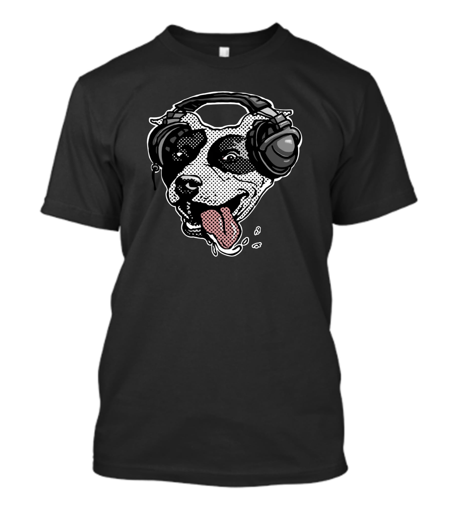 Cute Pit Bull Dog Wearing Music Headphones With Playful Expression T-Shirt