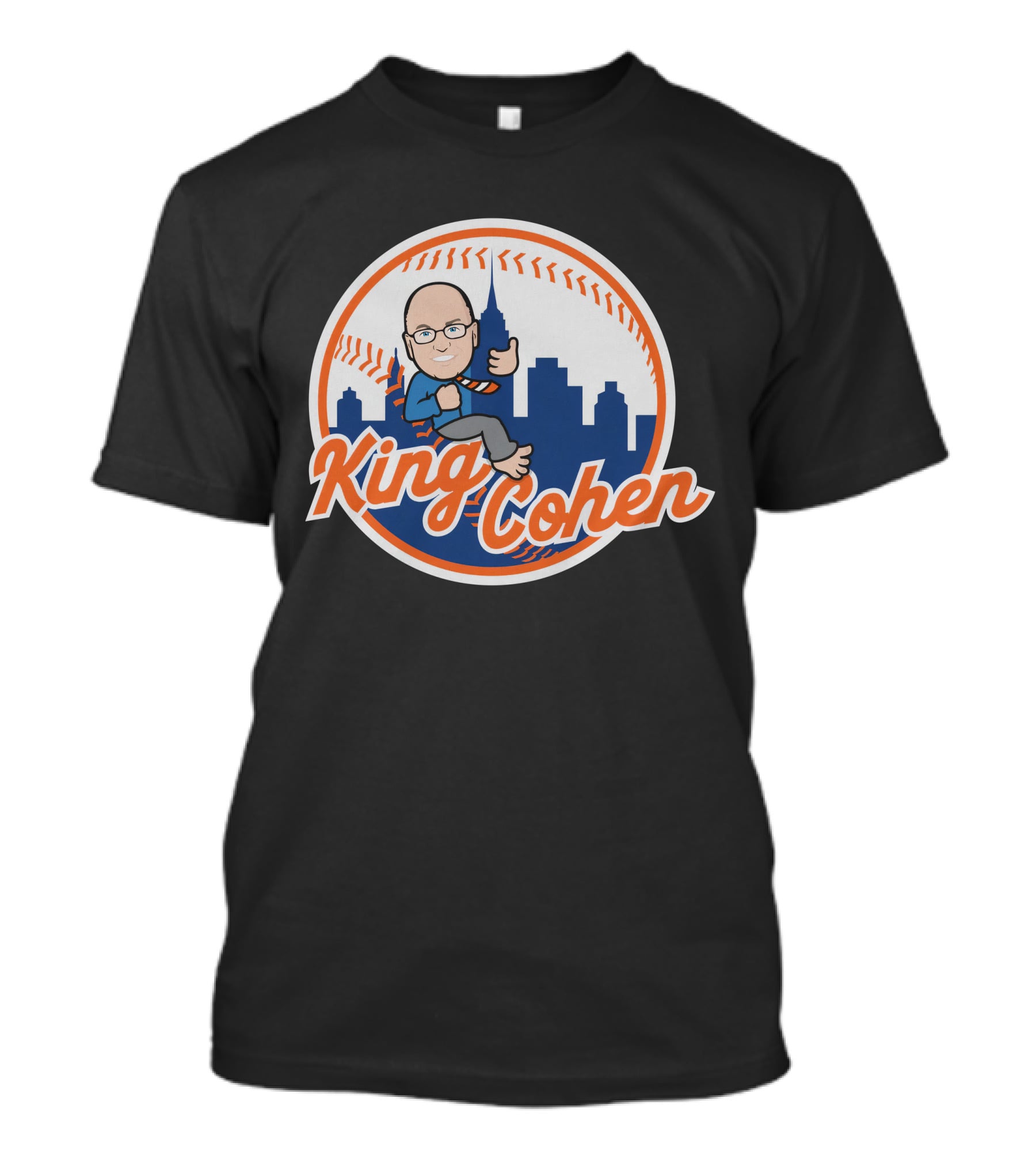 King Cohen Thumbs Up Cartoon New York Baseball Skyline T-Shirt