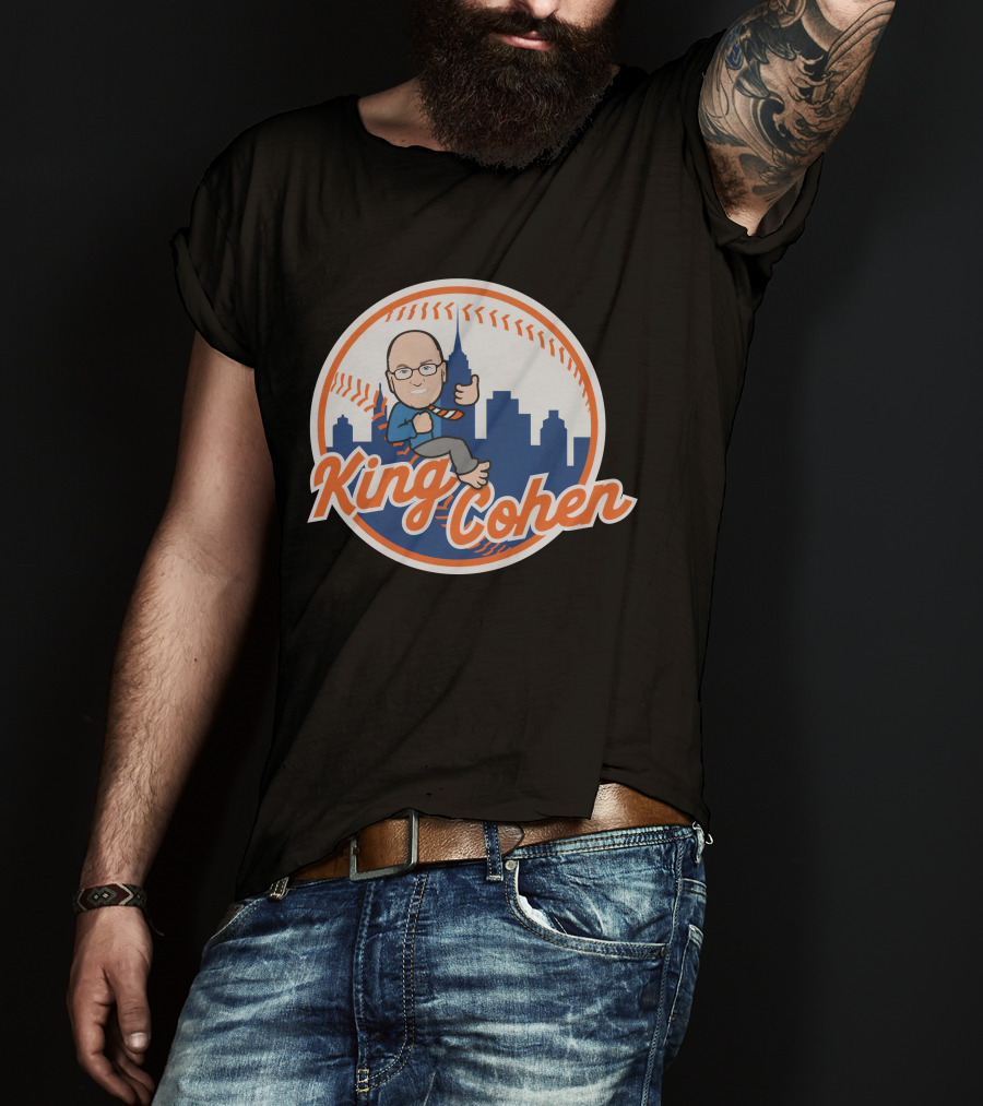 King Cohen Thumbs Up Cartoon New York Baseball Skyline T-Shirt