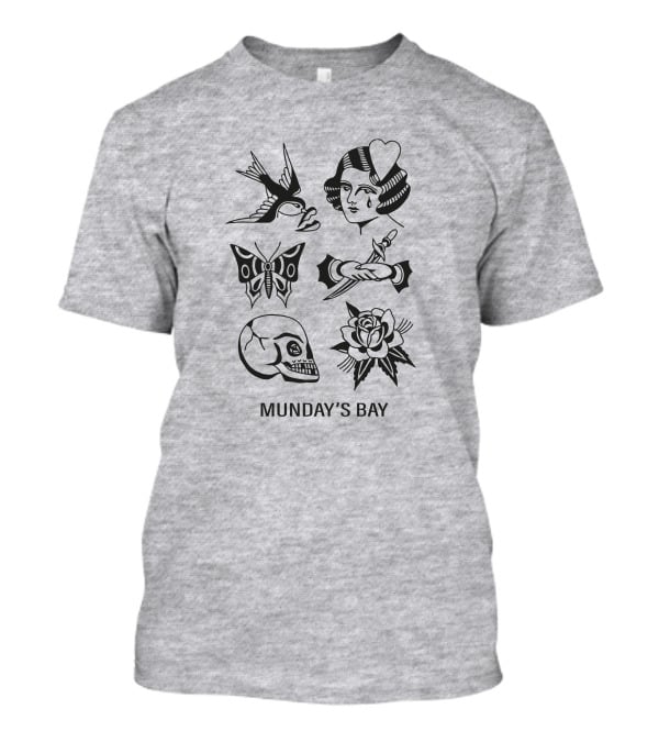 Munday's Bay Traditional Tattoo Style Icons Butterfly Skull Rose Swallow Woman Dagger T-Shirt