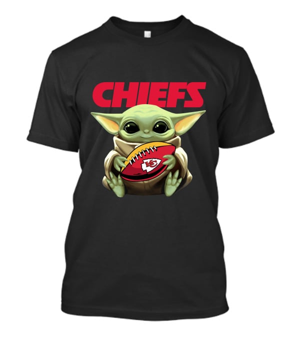 CHIEFS Baby Yoda Holding KC Chiefs Football T-Shirt