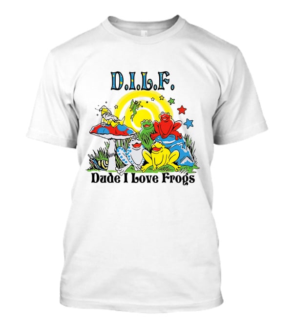 D.I.L.F. Dude I Love Frogs Colorful Frog Scene With Stars And Mushrooms T-Shirt
