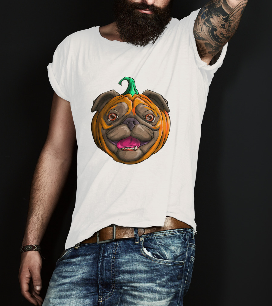 Pugkin Halloween Pug Pumpkin Head T-Shirt