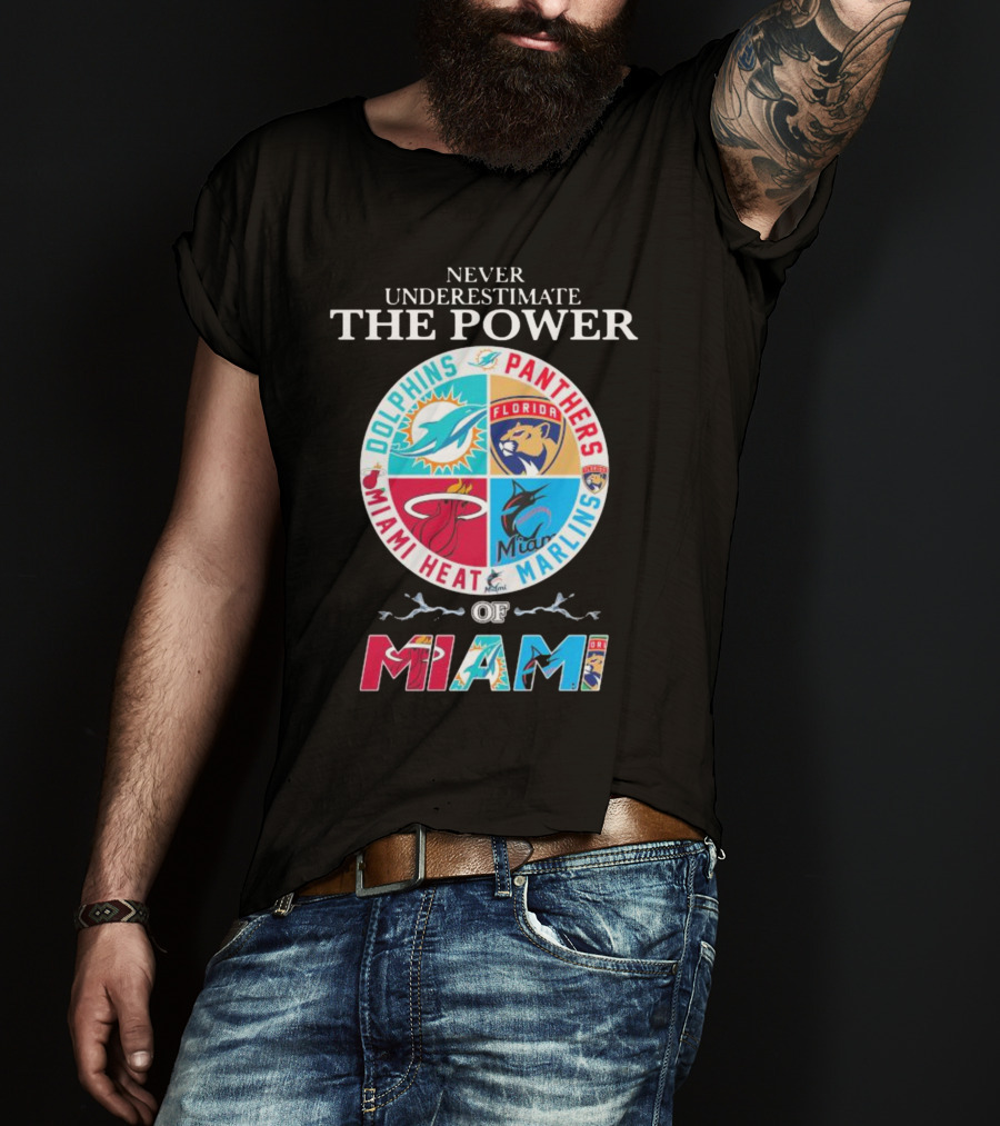 Never Underestimate The Power Of Miami Dolphins Panthers Heat Marlins T-Shirt