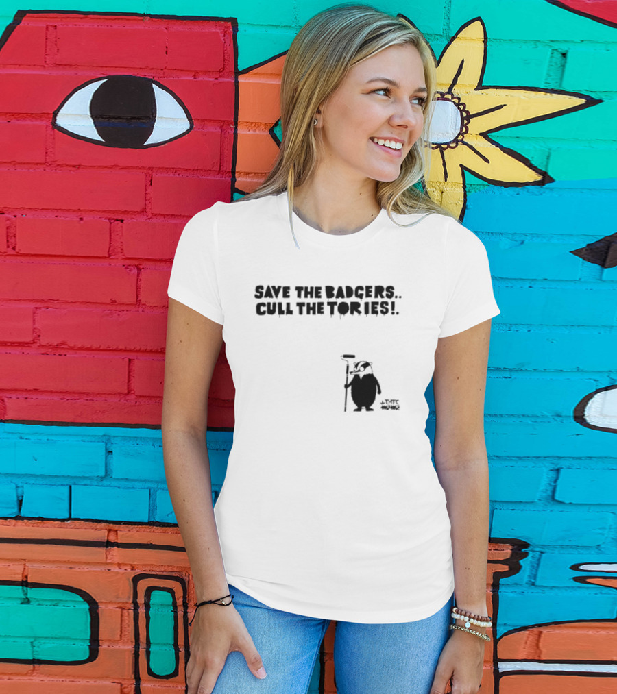 Save The Badgers Cull The Tories Badger With Paint Roller T-Shirt