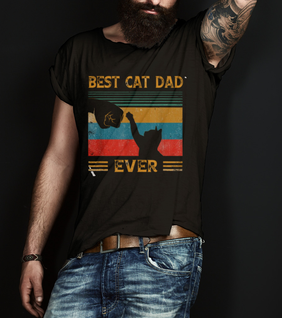 Best Cat Dad Ever Vintage Pet Lover Apparel Funny Kitty Clothes Cat Owners Cat Daddy T-Shirt