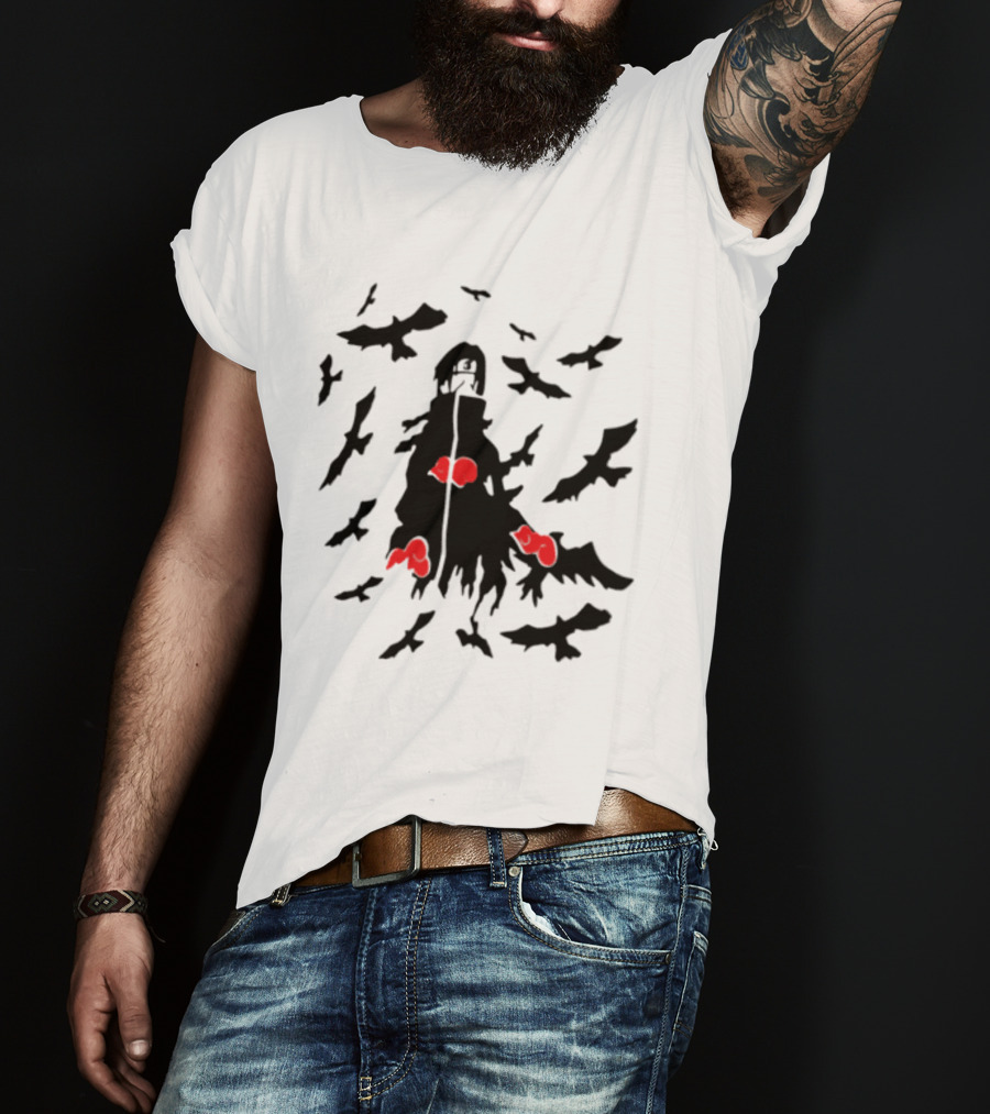Itachi Uchiha Akatsuki Cloak And Crows With Red Clouds T-Shirt