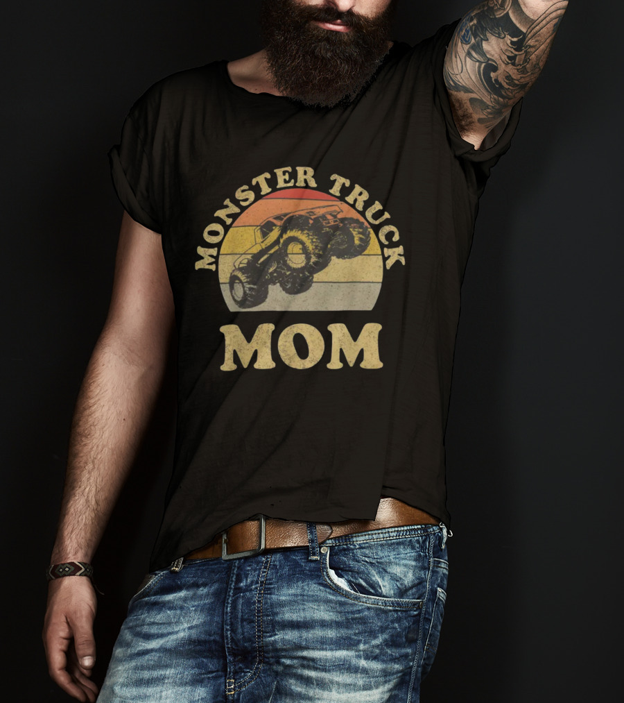 Vintage Monster Truck Mom Retro Stripes T-Shirt