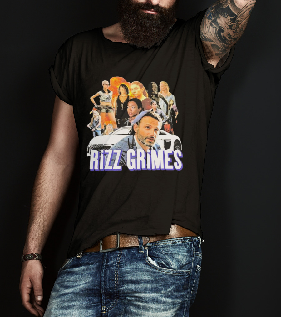 Rizz Grimes Walking Dead Car Iconic Character Collage T-Shirt