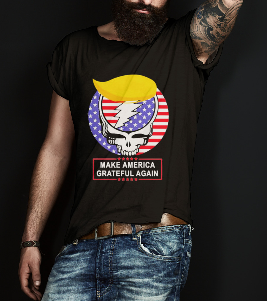 Make America Grateful Again Skull With Lightning Bolt And Flag T-Shirt