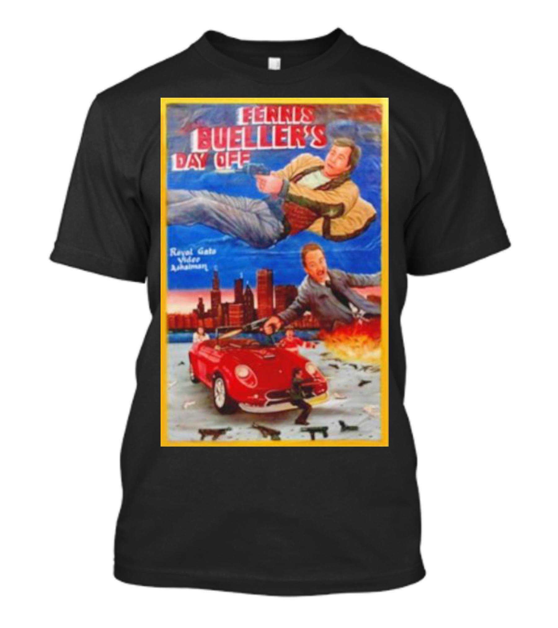 Ferris Bueller's Day Off Royal Gato Video Ashaiman Explosive Artwork With Thrilling City Escape T-Shirt